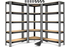 ‎MASKO MASKO® 3er Set Regalsystem Metall Lagerregal 1x Eckregal & 2X Lagerregale 15 Böden | MDF-Platten Regal 2625 kg Werkstattregal Kellerregal Garage Schwerlastregal Steckregal, Schwarz