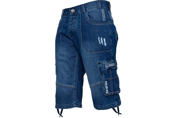 Enzo Herr cargo jeans shorts fritid arbete denim sommar halvbyxor