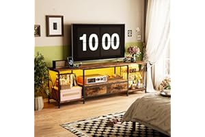UTLENIANIE Mobile TV con LED, Colore Regolabile, Tavolino Porta TV Fino a 75 Pollici, 2 Porta USB e 2 Prese CA, 180x40x58 cm, Mobile Porta TV con 2 Ante e 2 Cassetti, per Soggiorno Camera da Letto (legno-A)
