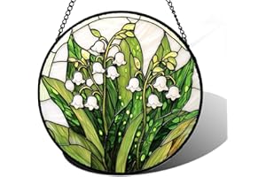 ZEPHYRHOME Attrape-Soleil vitrail muguet Rond décoration Suspendue fenêtre en Acrylique Imitation vitrail coloré avec chaîne capteur de Soleil Floral pour fenêtre Balcon Jardin Cadeau Femme maison20CM