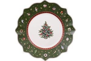 Villeroy & Boch, Toy's Delight Piatto da Dessert/Colazione Verde e Bianco, Adatto per Microonde, Piatto Natale, Piatto Ceramica Natale, Ceramica, Porcellana Premium