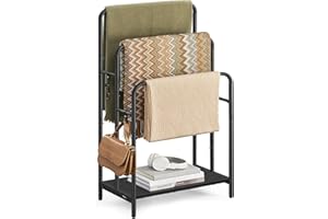 VASAGLE Porte Serviette Salle de Bain, Range Serviette, sur Pied, 3 Barres, 50 x 30 x 100 cm, 2 Crochets, Étagère de Rangement, Noir d’Encre et Noir Boisé LLS009B01