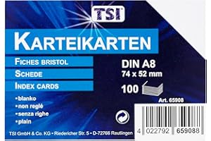‎TSI TSI Karteikarten weiß, 100er Packung, blanko, Größe: DIN A8 (74 x 52 mm), Art. Nr. 65908