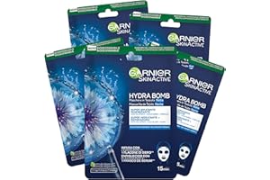 Garnier Maschera in Tessuto Skin Active Hydra Bomb Notte, Idratante e Rigenerante, Con Acido Ialuronico, Acqua Marina e Fiordalisio, Per Pelli Stanche e Sensibili, Confezione da 5