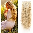 Cybelleza Blonde Hair Extensions Clip in Long Curly Ombre Clip in Hair Extension Wavy 6PCS 20" Full Head Hairpieces Synthetic Fibre for Women, Natural Blonde/Bleach Blonde