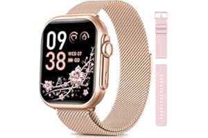 Sanorum Smartwatch Damen mit 1000mAh Akku, 1,85’’ AMOLED Fitnessuhr Damen mit Telefonfunktion/5ATM Wasserdicht/120+ Sportmodi/Herzfrequenz/SpO2/Blutdruck, Smartwatch für Android iOS, Roségold