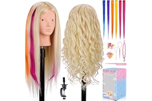 Cabeza de Maniquí, MYSWEETY 26" 70% Cabello Humano Real Practicas Formación Muñeca De La Cosmetología Práctica Maniquí Muñeca Para Peluquería con Abrazadera De Mesa+Accesorios de Peinado(Blanco Hueso)
