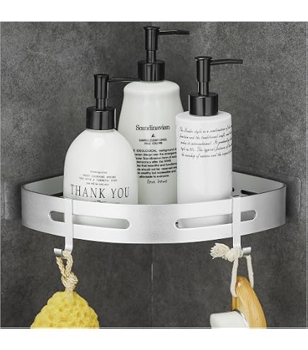 GeeRic 2 Pezzi Mensola Angolare Per Doccia Con Ganci Adesivi - Portaoggetti In Acciaio Antiruggine, 30x22x6 Cm E 28,5x21x5 Cm, Per Bagno, Shampoo, Asciugamani, Senza Forare