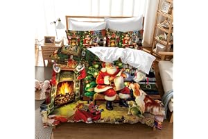 UGZDEA Julsängkläder set, 3D jul sängkläder med 2 örngott, jultomte, julgran, hjortar, julklapp för tonåringar (A, 135 x 200 cm)
