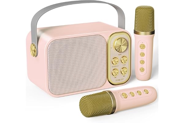 Machine de Karaoké avec 2 Micro sans Fil, Haut-Parleur Bluetooth Portable, Dispose 7 Effets Sonores, pour Fête et Voyage