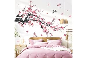 decalmile Adesivi Murali Ramo di Albero Fiori Rosa Adesivi da Parete Fiore Rosa Uccelli sul Ramo Acquerello Decorazione Murale Camerette Bambini Soggiorno Camere Ragazze