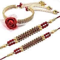 Urvi Creations Set of 3 Rakhi Bhaiya Bhabhi Couple Pair Wristband Bracelet Rakhi for Brother Bhaiya Bhai Bhabhi