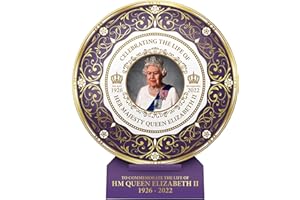 Elgate Celebrate the Life of Queen Elizabeth II 1926-2022 Commemorative Ceramic Decorative Plate - A Memorable Souvenir Gift for Home Décor Collection Ornament (By LILAJ), Maroon, White, 20 cm
