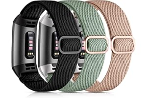 Epova 3 Stück Nylon Armband Kompatibel mit Fitbit Charge 3 Armband/ Fitbit Charge 4 Armband, Atmungsaktives Verstellbarer Dehnbarer Stoff Ersatzarmband für Charge 4/Charge 3, Damen Herren