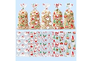 BINJCE 100 Pcs Sachet Biscuit Noel, 27 x 13 cm Sachets Transparents pour Biscuits Noël de Motif Flocon de Neige avec 120 Liens Torsadés pour Emballage Cadeau Biscuits Bonbons Chocolat(Noël)