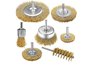 Dunkwckore Lot de 7 Brosse Metallique pour Perceuse, Brosse Laiton pour Perceuse Queue de 6 mm, Brosses Meuleuse, Visseuse Perceuse à Nettoyer Bois en Métal L'Élimination Rouille/Corrosion/Peinture
