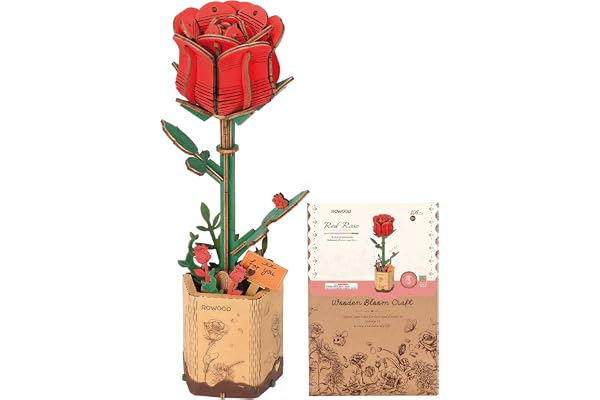 rowood Puzzle 3D, Fleur en Bois, kit de modélisation de Fleurs artificielles à Assembler pour Adultes (Red Rose)