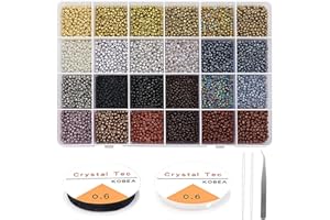 YHOLIN 9600 Stück 3mm Rocailles Perlen zum Auffädeln Kleine Glasperlen Set Bastelperlen Armbänder Perlen mit Elastischen Schnur für DIY Armband Halsketten Schmuck Basteln Schmuckherstellung