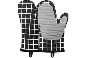 Micacorn Ofenhandschuhe, Hitzebeständige Topfhandschuhe Silikon und Baumwolle, Silikon Anti-Rutsch Design, Geeignet für Kochen, Backen, Grillen(Black)