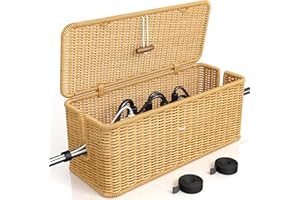 Aocii Handmade Cable Box, Rattan Cable Management Box, Under Desk Cable Organiser Box for TV Wires, Power Strip, Tangle Hide Desk, Socket Box for Office, Home