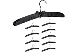 ‎RELAXDAYS Relaxdays Satynowy wieszak na ubrania, 10 sztuk, miękka wyściółka, obrotowe haczyki o 360°, dekoracyjna kokarda, szerokość 38 cm, czarny, 10 sztuk