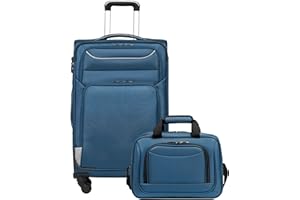 COOLIFE Koffer Trolley Koffer Reisekoffer von 4 Rollen Stoffkoffer Handgepäck TSA-Schloss Der Koffer Enthält 1 Große Umhängetasche (Mittlerer Koffer-Set 2tlg, blau+Silber)