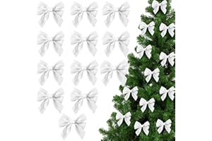 REDSTAR 12 szt. białych kokardek na choinkę 12 cm ozdoby choinkowe – białe dekoracje świąteczne wiszące kokardki świąteczne – białe kokardki świąteczne na choinkę lub wieniec bożonarodzeniowy