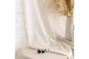 MIULEE Voile Tende Lino Tenda a Pannello Tende Per Interni Traslucido Tende Camera da Letto moderne per soggiorno Lino Trasparente per Porte Balcone Adatte 140x300 cm Riso Bianco 2 Pannelli