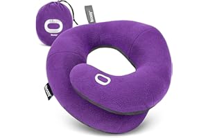 BCOZZY Travel Neck Pillow for Airplane– Patented Double Support for Head, Neck, and Chin. Best for Long Flights, Plane Sleeping, and Car Rides. Adjustable Size. Washable. Carry Bag. Large, Purple