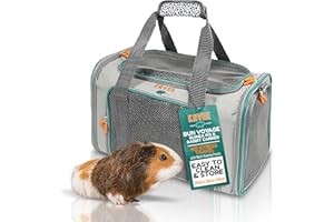Kavee Bun Voyage Small Animal Pet Carrier - Portable Bunny Carrier with Mesh Panels, Detachable Hay Bag - Travel Carrier for Guinea Pigs & Rabbits, 28cm x 28cm x 45cm, Grey