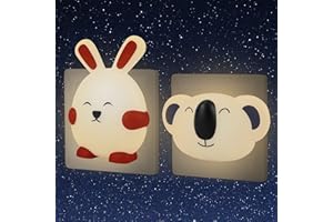 ANNMORE Lampka nocna dla dzieci z czujnikiem zmierzchu, 2 sztuki lampki nocnej urocze zwierzęta, akcesoria do sypialni dla chłopców, LED Lucina noworodka karmienie piersią, pomysły na prezenty dla dzieci