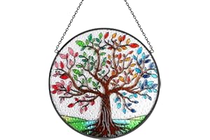 EXPORIFY Stained Glass Sun catcher with Tree of Life,Hand-Painted Window Hanging Ornament Suncatcher Gift for Christmas,Easter,Mother's Day,Indoor,Outdoor Window,Garden,Home Decor 8"