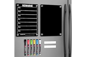 BIROYAL Planning Frigo Magnetique 2 Set, Acrylique Tableau Magnetique Frigo, Calendrier Magnétique Effacable, Planning Semaine, Planificateur Hebdomadaire Comprend 6 Couleurs de Marqueurs