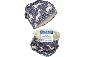 HECKBO Kids Beanie Kindermütze & Schlauchschal Set - Mädchen Jungen Junge - 95% Baumwolle - Herbst Frühling Winter (48–54 cm)