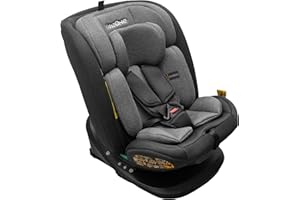 KidsZone Fotelik dziecięcy do aut z ISOFIX - obrotowy 360°, Fotelik Samochodowy Grupa 0+/1/2/3 (0-36 kg), 5-punktowy Pas Bezpieczeństwa, Top Tether, Regulowany Zagłówek (Szaro-Czarny)