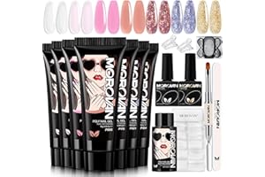 Morovan Poly Gel Starter Set - 7 colores de gel poli con capa superior y base de extensión de uñas de gel todo en uno, juego de gel de uñas adecuado para mujer, kit de iniciación de gel de poli gel,
