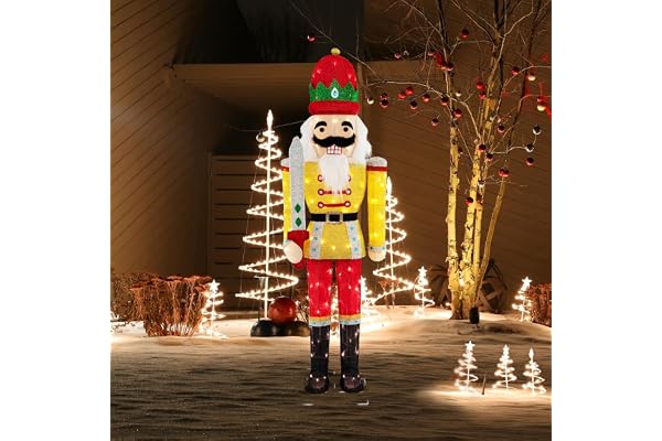 COSTWAY Julnötknäpparfigur stor, belyst juldekoration XXL, julfigur med metallbas och LED-lampor, juldekoration, julbelysning för utomhus och inomhus