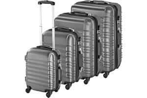 tectake® Juego de 4 Maletas Rígidas de Plástico ABS, Tamaños XL-L-M-S, Set Maletas Viaje con Ruedas de 360º, Cerradura de Combinación TSA, Asa Telescópica de Aluminio, Interior Compartimentado - plata
