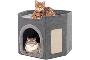 MAYCOLY Large Cat House Cat Beds for Indoor Cats 2 Layer Kittens Cave for Pet Foldable Cat Hideaway Covered Kitten Condos with Scratch Pad Cushions Cats Cube for Small Medium Pets Kitten Dogs for All Seasons