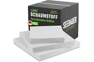 ‎SEEBAUER LIVING SEEBAUER living Schaumstoff Light RG 26/40 (Mittelfest) 40 x 40 x 6 cm Schaumstoffplatte für Polster und Sitzkissen, Polsterschaumstoff als Zuschnitt für Sitzpolster