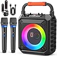 JYX Karaoke Machine with Two Wireless Microphones, Portable Bluetooth Karaoke Speaker with LED Lights for Kids and Adults, PA System Speaker Supports TF Card/USB/AUX-in/REC for Party