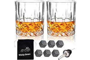 SUPROBARWARE Lot de 2 verres à whisky en diamant de 300 ml, pour scotch, bourbon, brandy, rhum, cocktail, maison, bar, fête, homme