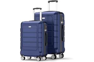 SHOWKOO Carry on Suitcase Sets 2 Piece 20+24 Inch Hard Shell PC+ABS Expandable Lightweight Durable Trolley Travel Cabin Luggage with Spinner Wheels TSA Lock, Deep Blue