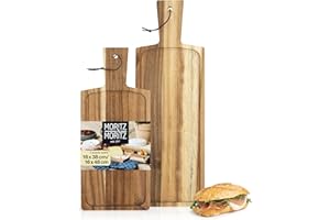 Moritz & Moritz 2x Wooden chopping boards 48x16 / 38x16cm - Wooden cutting boards made of solid Acacia - Serving board for cheese platter - Wooden boards kitchen durable, knife-friendly, easy to clean