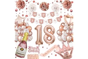 NEUFOOD 18th Birthday Decorations for Girls, Unique Glitter Circle Dot Hanging, 18th Rose Gold Balloons, Paper Pom Poms, 18th Birthday Banner, Rose Gold Birthday Decorations, Number 18 Balloons for Party