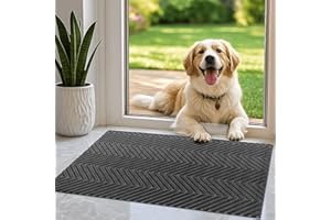 COMPOLICY Door Mat 40x60cm Slip-Resistant Door Mats Indoor and Outdoor Tweed Grey Polyester & Black TPE Base Edge-Free Design for Hallway or Front Door