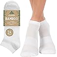 All Things Accessory Bamboo Trainer Socks for Women (3 Pairs) - Breathable Non-Slip Ankle Socks with Arch Support, Size UK 4-8, White