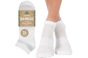 All Things Accessory Bamboo Trainer Socks for Women (3 Pairs) - Breathable Non-Slip Ankle Socks with Arch Support, Size UK 4-8, White