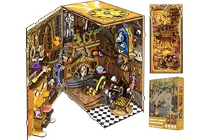 Cutefun Case delle bambole Book Nook Kit, Reggilibri Scaffale Inserto Decorazione con Luce LED,Kit di Costruzione di Modellini in Legno per Casa delle Bambole Fai-da-Te,(Fantastic Animal Common Room)