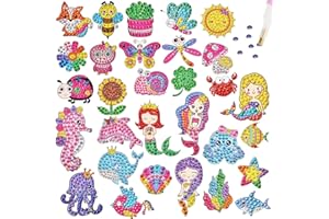 AUAUY Diamond Painting Stickers Kits for Kids, Arts and Crafts for Girls Boys, Easy to DIY Creative Diamond Mosaic Sticker Craft by Numbers Kits for Kids and Adult Beginners (30PCS Mermaid)
